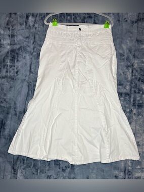 White Denim Maxi Skirt Size 6 Paneled Flare Mermaid Jean Skirt Y2K